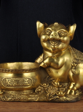 纯铜聚宝盆猪摆件招财q风水存钱储钱罐收纳家居客厅办公室桌工艺