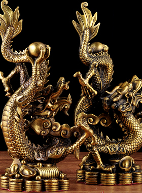黄铜龙摆件工艺品一对风水龙招z财家居摆设客厅玄关办公室桌装饰