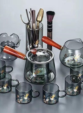 烟灰色玻璃茶具套装家用s轻奢高档透明茶壶办公室泡茶喝茶套餐高