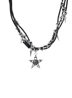 辣妹风五角星皮质项链设计感高级