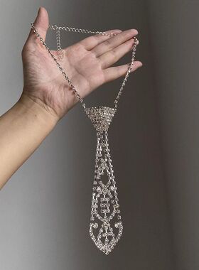 欧美辣妹小众设计镂空水钻领带choker颈圈长款气质重工百搭项链女