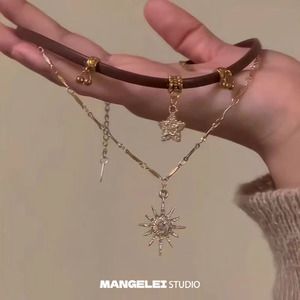 美拉德太阳星星项链女复古甜酷辣妹个性小众高级感锁骨链毛衣链