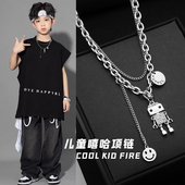 儿童项链嘻哈高级感钛钢潮流不掉色男孩双层毛衣链女孩舞台配饰