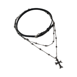 枪黑色十字架项链甜酷辣妹双层叠戴锁骨链女高级感choker颈链配饰