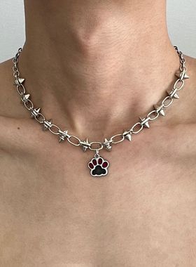 铆钉猫爪朋克项链男choker小众