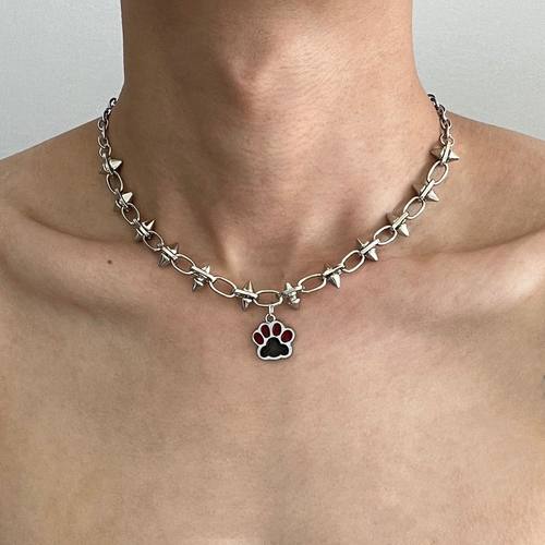 铆钉猫爪朋克项链男choker小众