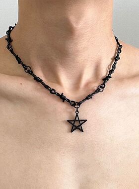 黑色荆棘五角星朋克项链男女潮流