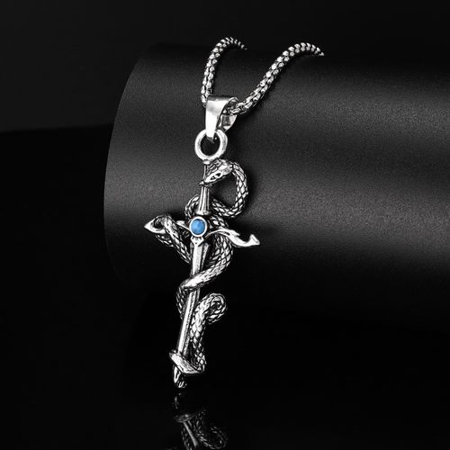 Vintage古着盘蛇剑十字架项链
