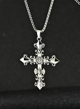 新款复古小众十字架吊坠钛钢项链