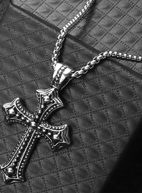 Vintage古着朋克十字架钛钢项链