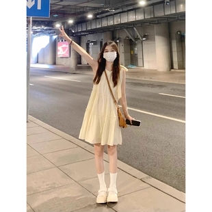 高级感气 奥特莱斯清仓捡漏外贸法式 甜美无袖 挂脖连衣裙女夏季 新款