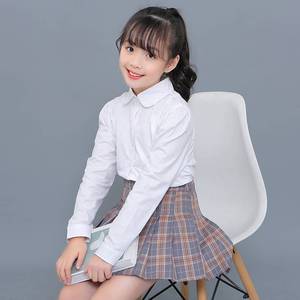 女童加绒白衬衫秋冬儿童白色寸衣打底纯棉衬衣小学生校服冬季加厚