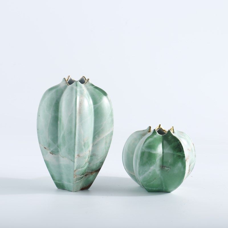 现代新中式杨桃绿玉石花瓶陶瓷罐花器桌面摆件R设计师原创软装饰,家居饰品,装饰摆件,淘宝优惠券,粉丝福利购,淘宝优惠卷