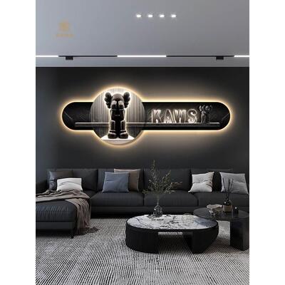 kaws暴力熊客厅装饰画横版高级感灯画现代简约轻奢沙W发背景墙挂