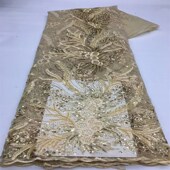 with 非洲亮片珠管绣网纱蕾丝l绣花布料礼服面料lace fabric bead