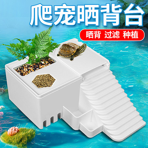 乌龟缸晒台带过滤循环创意迷你爬台龟箱爬坡晒背休息平台造景别墅