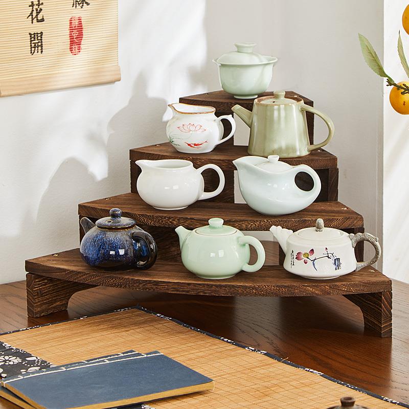 实木阶梯手办首饰展示架桌面茶架收纳置物架博古架茶壶摆放架茶具