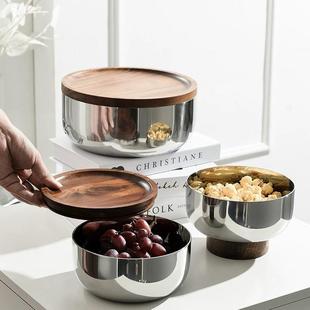 干果收纳盘不锈钢客厅家用茶几水果盘糖果零食摆放盘密封果盆 日式