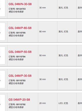 leuze槽型光电GSL 04M/N-30-S8,GSL 04M/P-80-S8,GSL 04M/YP-50-S