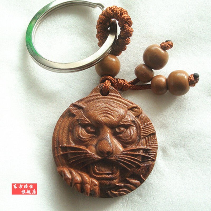 木雕寅字虎虎生威桃木老虎贵人吊坠钥匙扣虎头项链U桃木虎手链手