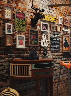 照片墙_2384工业风高分v子鹿头钟表组合相框复古装饰画可换相片