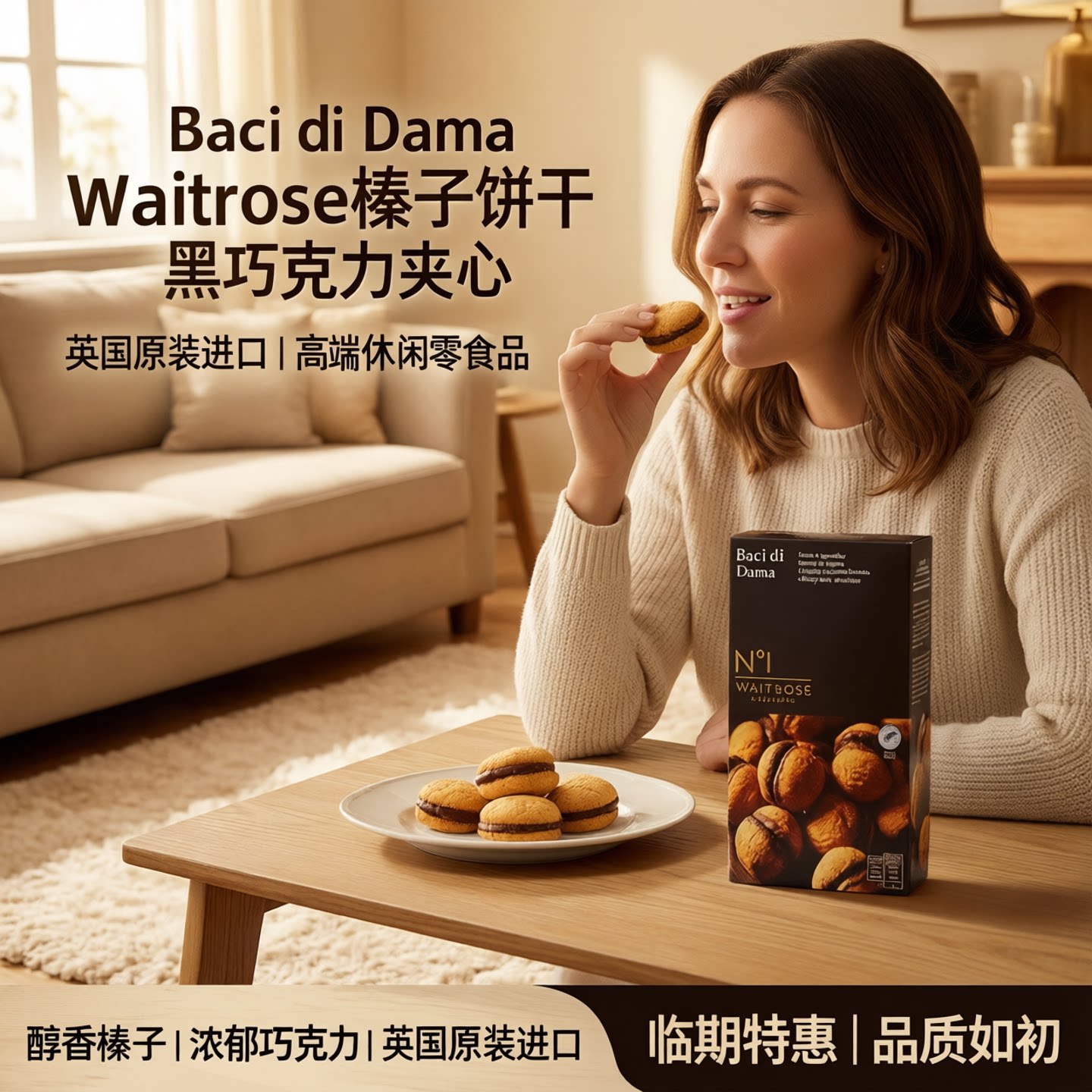 【临期特惠】Waitrose榛子饼干黑巧克力夹心英国原装进口高端零食