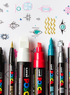 日本uni三菱POSCA宝色嘉套装水性丙烯马克笔记号笔POP海报广告笔绘画涂鸦美术生专业彩绘PC-8K绘画专用旗舰店