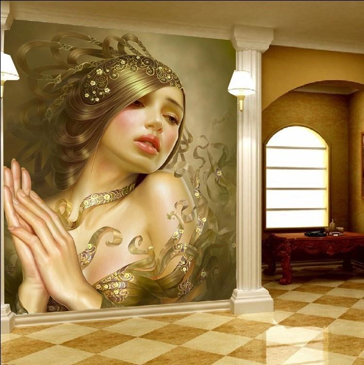 大型酒店壁纸 酒吧ktv包房装饰壁画玄关墙布墙纸欧式油画美女人物图片