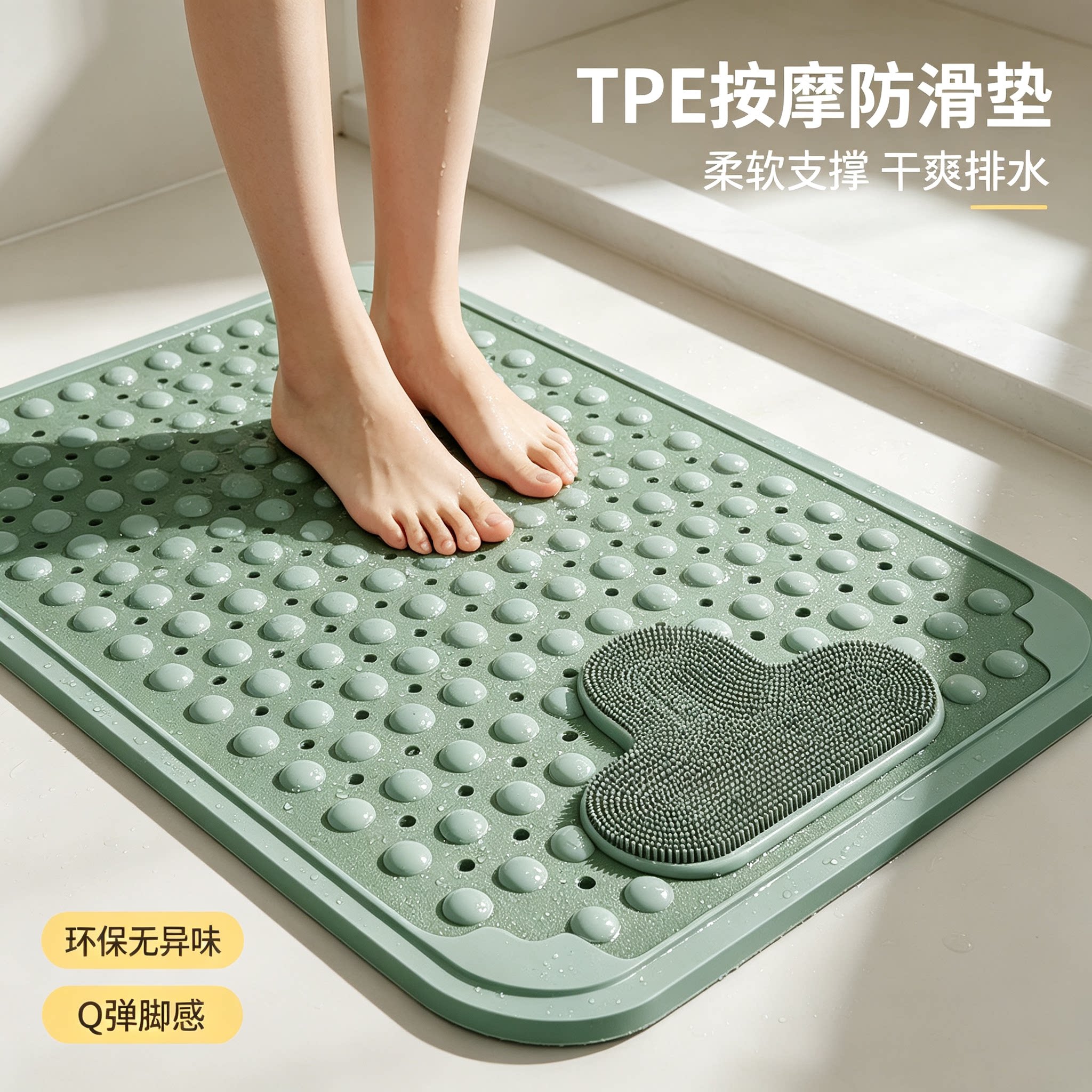 淋浴房卫生间浴室防滑垫洗澡垫子儿童防摔酒店环保TPE按摩脚地垫