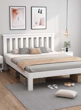 全实木床现代简约小户型90cm儿童单人床白色1.52米加高脚腿双人床