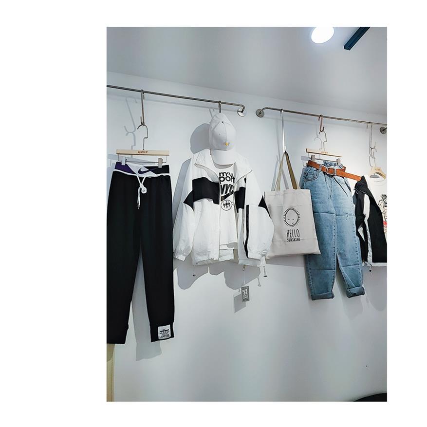 服装展示架上墙式网红挂衣架女装店壁挂上墙架不锈钢拉丝银色正挂