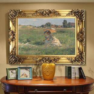 世界名画莫奈油画客厅装饰画餐厅挂画别墅壁画撑阳伞采花的女人