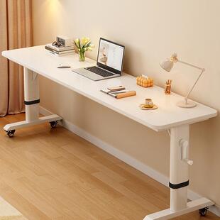 床边桌可移动升降桌家用电脑桌工作台一字长条实木白色书桌跨床桌