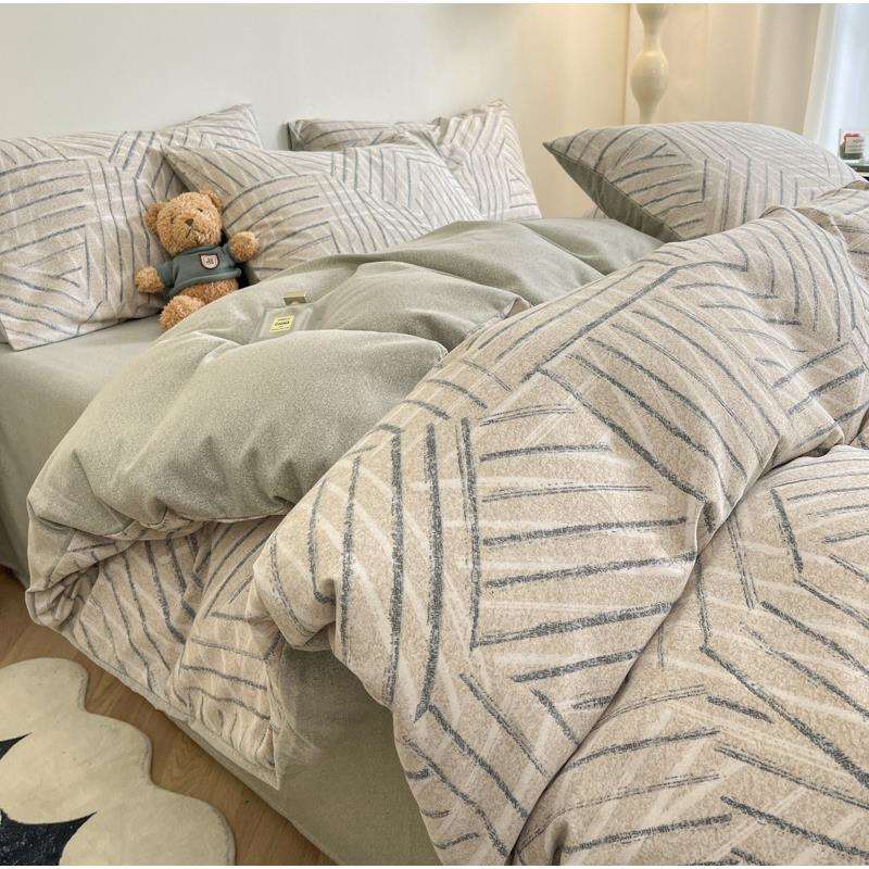 加厚款冬季小清新全棉生态磨毛印花四件套纯棉被套床单三件套床品