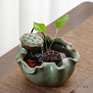 小型水车流水摆件循环水景风水轮喷泉办公室装饰桌面招财水系景观