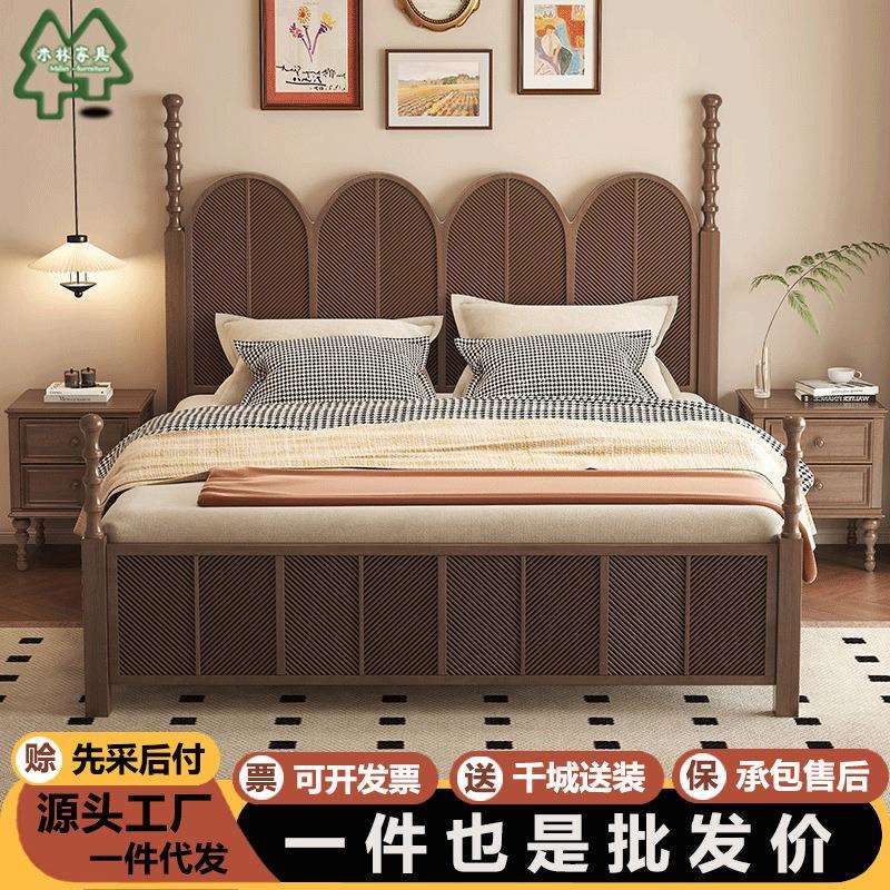 法式复古实木床主卧双人大床1米8简约美式轻奢1.5m中古风艾米床