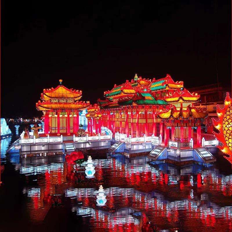 大型水上花灯元宵节日彩灯建筑景区庙会彩灯灯展装饰美陈设计