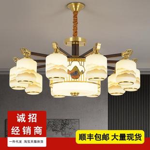 全铜新中式吊灯别墅复式楼客厅灯古典中国风大气卧室灯大厅灯具