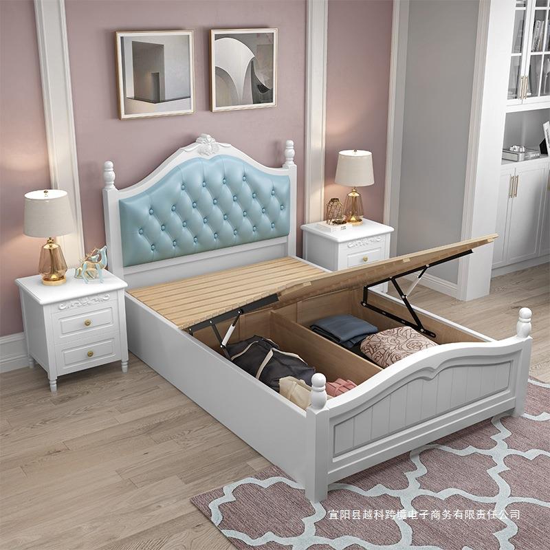 白色美式床实木床1.35米1.2m单人小户型气压高箱储物轻奢公主1米2