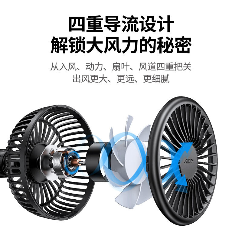 绿联车载风扇USB车用小电风扇12V-24V通用货车轿车汽车出风口小风