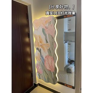 网红奶油风全理身镜装 饰画拉画镜隐藏式 玄关子壁推画肌感花卉客厅