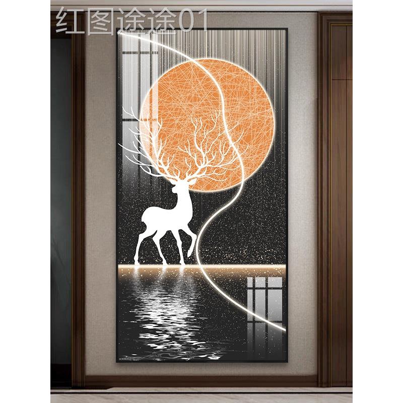 网红现代无碍奢华抽象厅装饰晶画走廊门走画廊软装障高端壁富禄挂