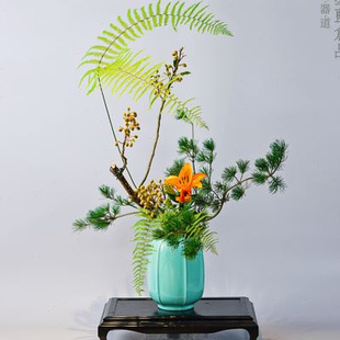 小原流縱筋彫花瓶陶瓷花器日式 插花器皿花道青瓷投入瓶客厅摆件