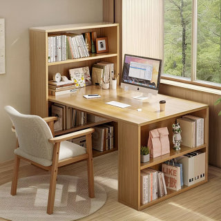 书桌书架一体电脑桌卧室办公桌子工作台学生家用写字桌转角书桌