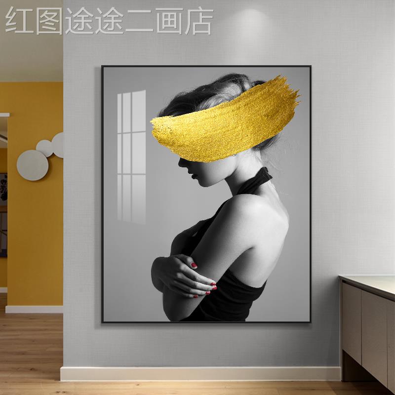 网红现代人物客厅轻抽术装饰画奢美女走廊壁画北欧版艺玄关竖挂画图片