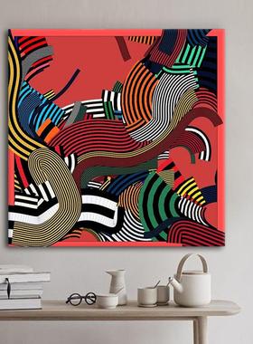 定做红色系象波风艺术波洛克感手油客画高抽派装普饰画厅级玄关挂