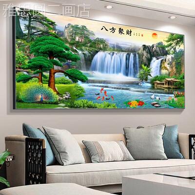 网红墙农村中发堂画家和万事兴客厅装饰沙背景壁画迎客松山水风景