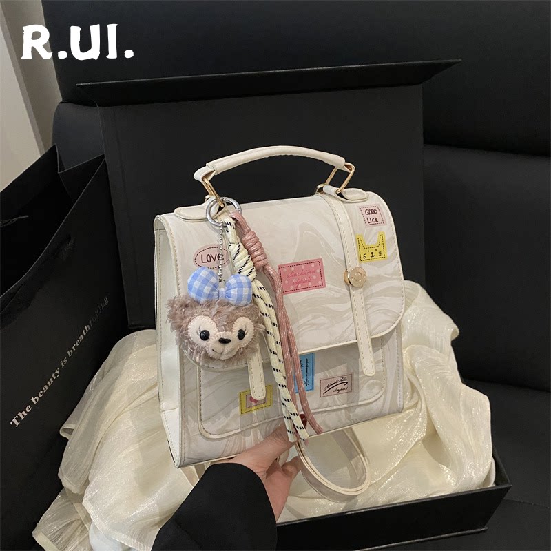 卡通风小方包女斜挎包新款时尚白色撞色休闲通勤包时尚百搭手提包