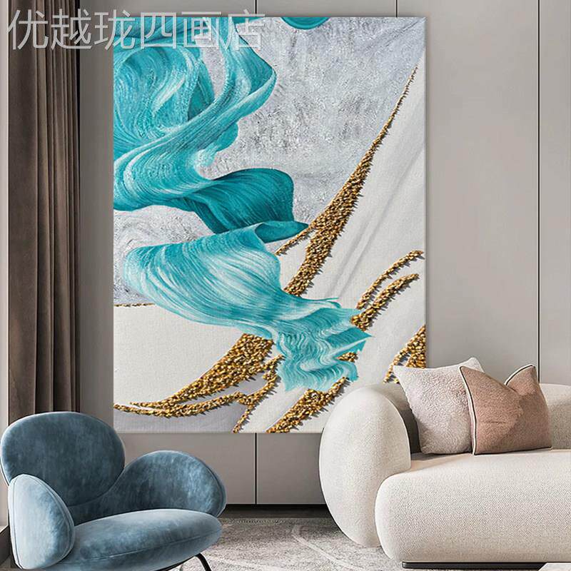 网红原《好象运》纯手绘肌创理装石饰画客厅抽简.约轻奢风