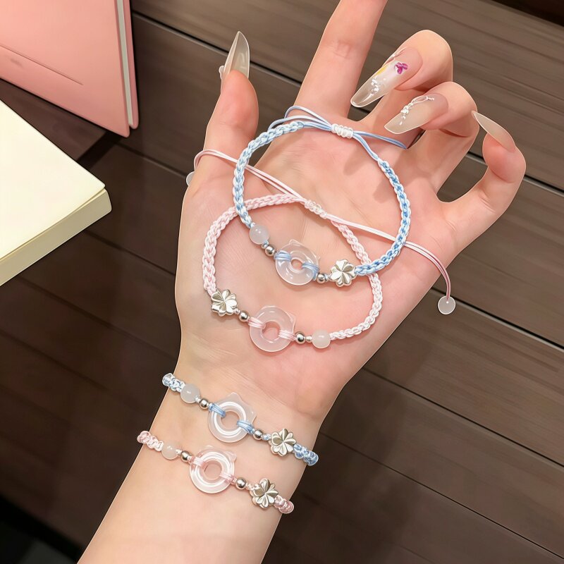 甜美小猫平安扣编织手链女国潮百搭小众精致手工编织手绳情侣闺蜜